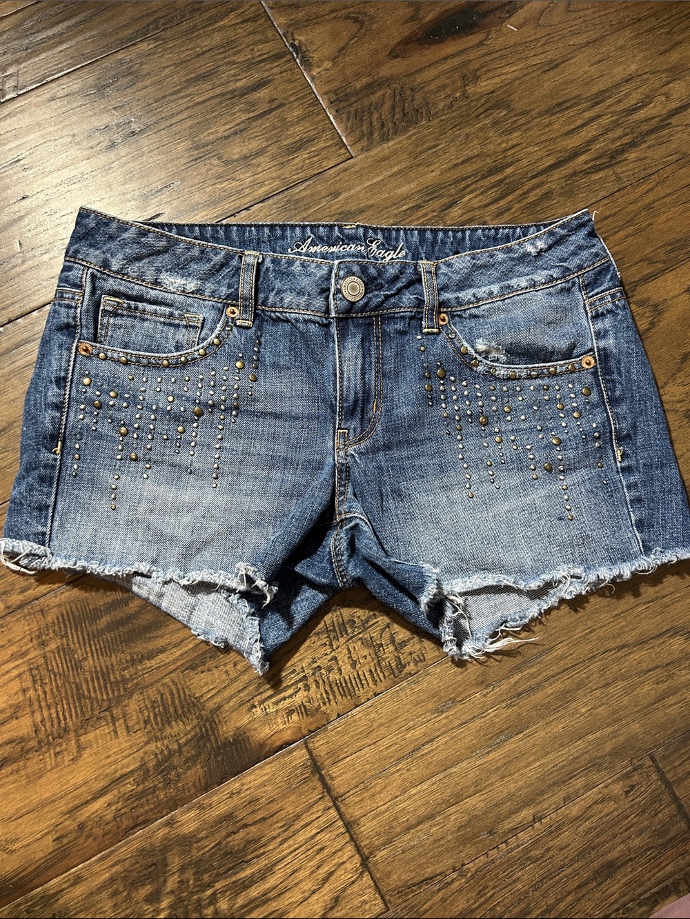 American Eagle Outfitters Distressed Blue Denim Studded Cutoff Shorts